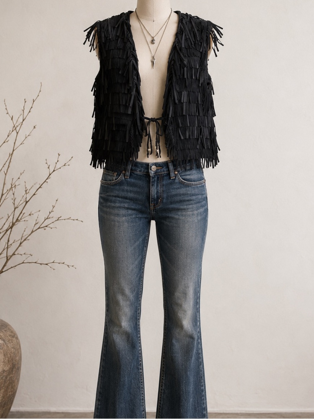 SFR Santa Fe Re Creations Black Suede Fringe Vest